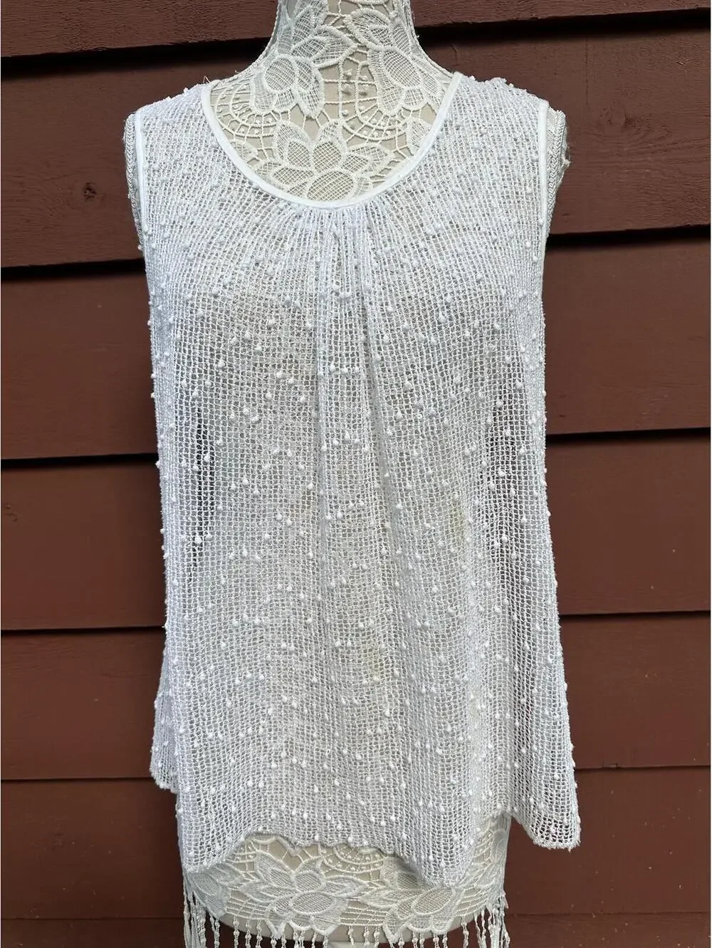 Y2K Fairycore Mesh Tank Top with Silver Sequins Sleeveless White